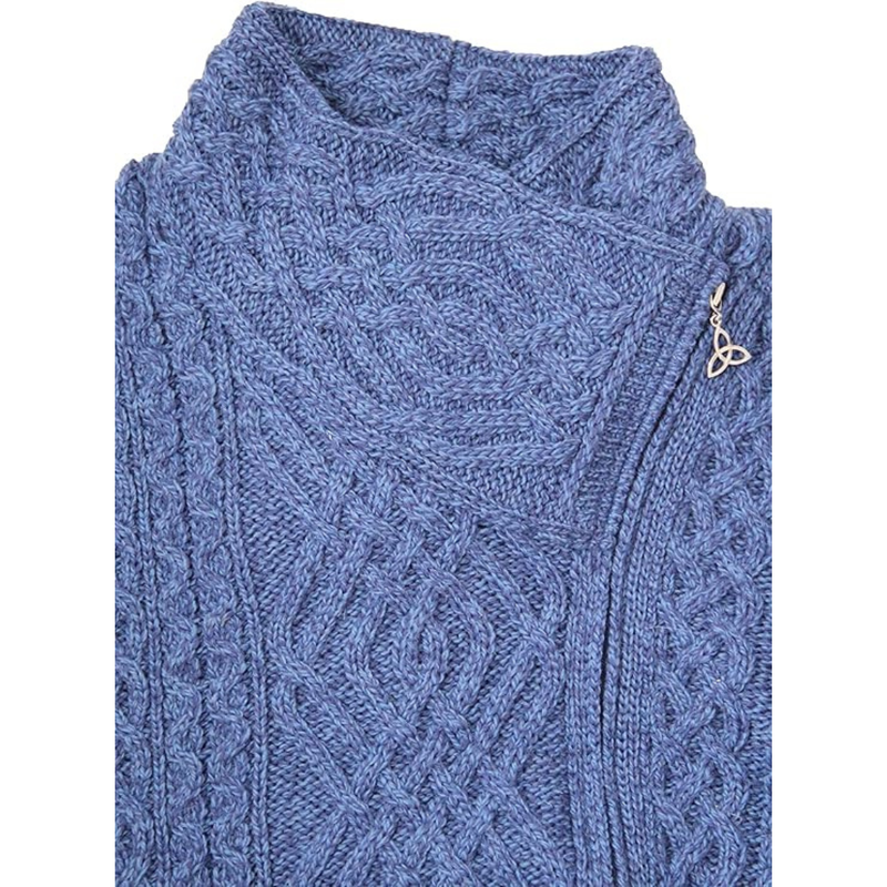 Women's Irish Cable Knitted Side Zip Cardigan Marl Blue